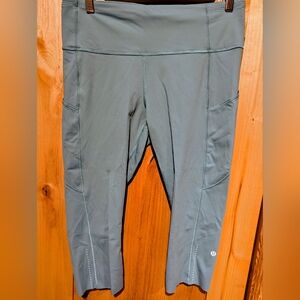 Lululemon Fast & Free Crop II Nulux 19" w/Pockets Green Smoke Sz 12
